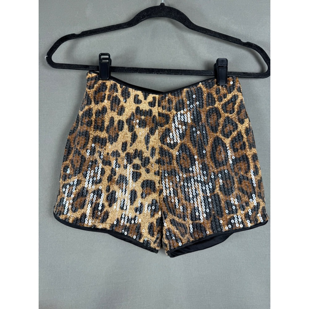 Unbranded Sequin Leopard Print Shorts Women XS Brown Animal Print High Waisted